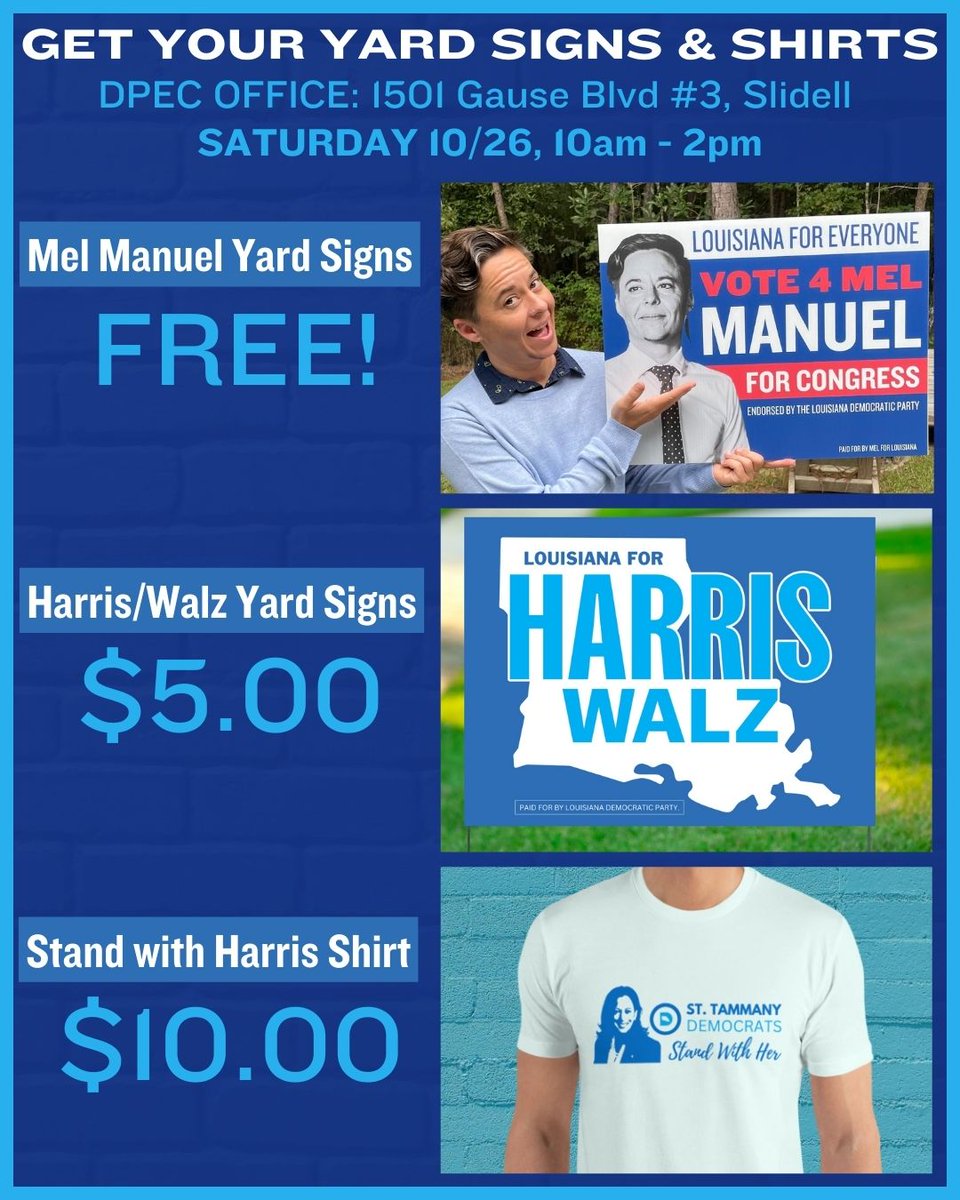 StTammanyDems's tweet photo. 🌟 St. Tammany - We Need Your Support! 🌟

We need these yard signs out in the community ASAP! 💪🌈

📍 West Side: Pick up at Tandem Coffee, Mandeville, 10am-Noon (424 Girod St)

📍 East Side: Get yours at DPEC Office, Slidell, 10am-2pm (1501 Gause Blvd #3) https://t.co/xVUdZ3vrDJ