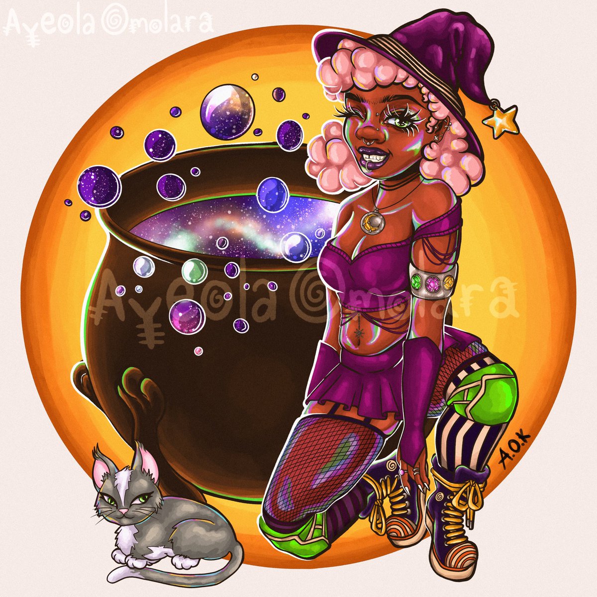 human_leech's tweet image. So happy to share this witchy artwork with you all! This piece is available as a print or sticker on my website for a limited time (midnight on Oct. 31)
20% profits from sales will be donated to the Palestinian Red Crescent Society

Find it at ayeola.org 🎃