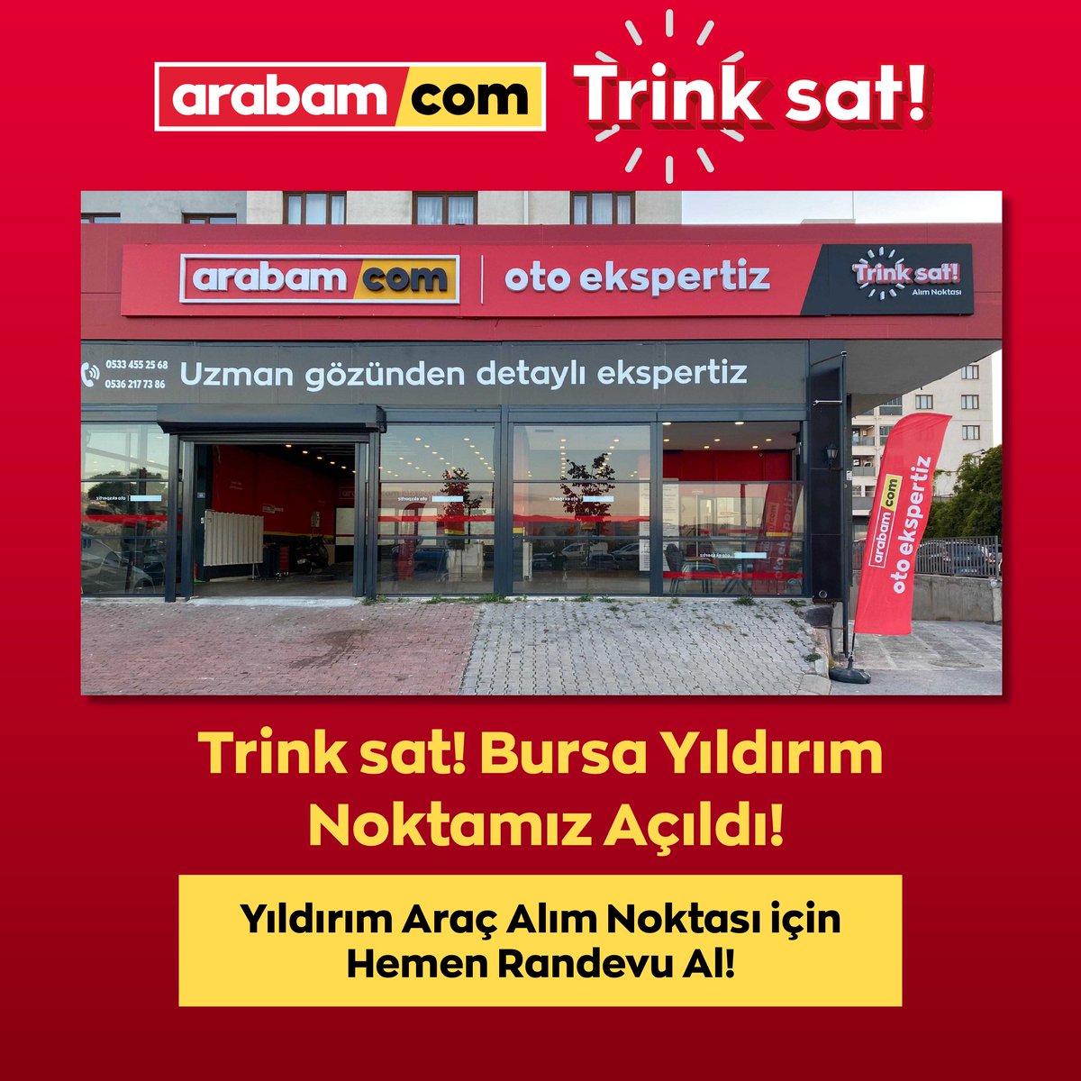 arabamcom's tweet photo. https://t.co/3aOoiqvCL3 Trink sat! ve oto ekspertiz Bursa Yıldırım şubesi açıldı! 🎉
Şube Adres: Şehit Eren Bülbül Cad. Hümahatun 1 Sitesi D Blok No: 84/85 Yıldırım/Bursa
Hadi hemen Trink sat!: https://t.co/CszmFcyKqw
#arabamcom #trinksat https://t.co/QEzQxxjSHh