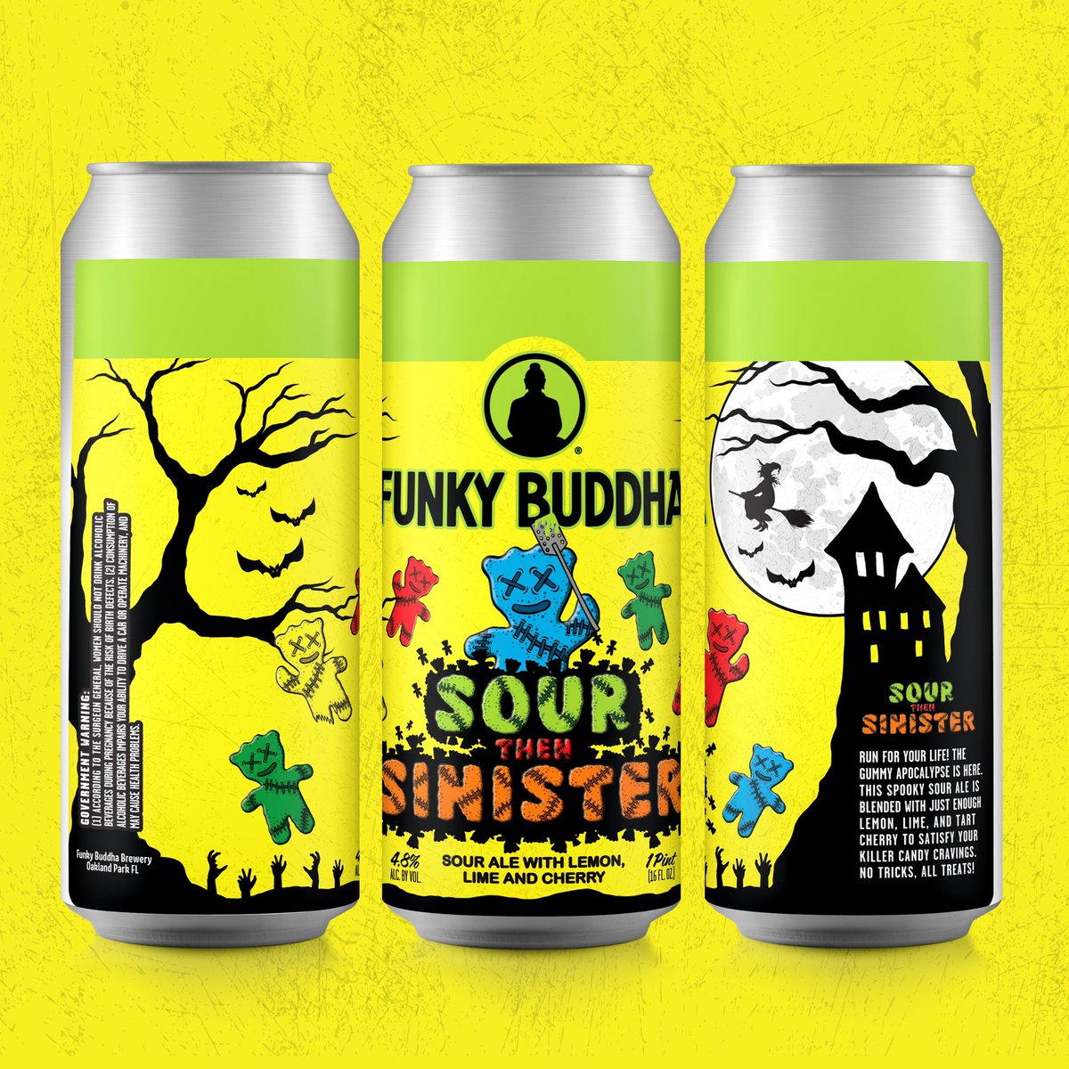 Run for your life! This spooky sour ale is blended with just enough lemon, lime, and tart cherry to satisfy your killer candy cravings. No tricks, all treats!

16oz four-packs will be available this Saturday (10/26) at our Booddha Halloween Party.