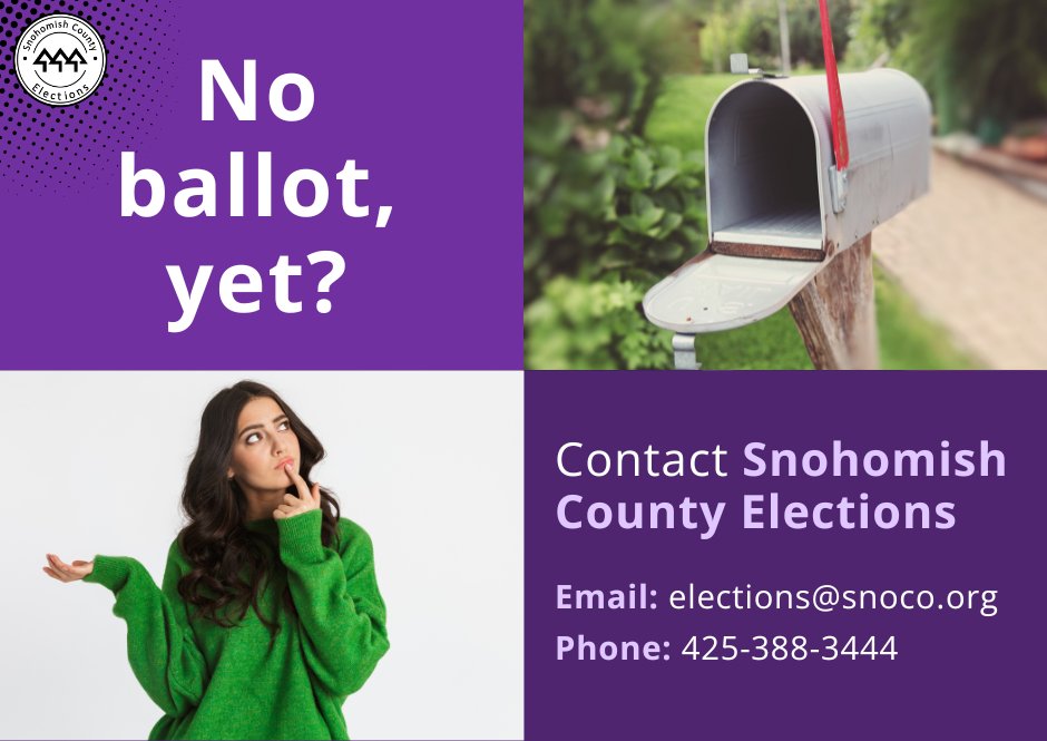 Snohomish County Auditor's Office (@snoco_auditor) on Twitter photo If you have not received your ballot for the November 5 Presidential Election yet, contact Snohomish County Elections at (425) 388-3444.
#SnoCoVotes #SnohomishCounty <a href="/snocounty/">Snohomish County</a> If you have not received your ballot for the November 5 Presidential Election yet, contact Snohomish County Elections at (425) 388-3444.
#SnoCoVotes #SnohomishCounty <a href="/snocounty/">Snohomish County</a>