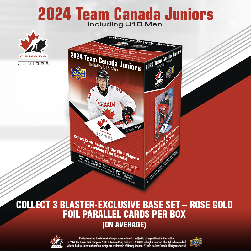 UpperDeckSports's tweet photo. Score big with 2024 Upper Deck Team Canada Juniors! 4 autographs &amp; more!