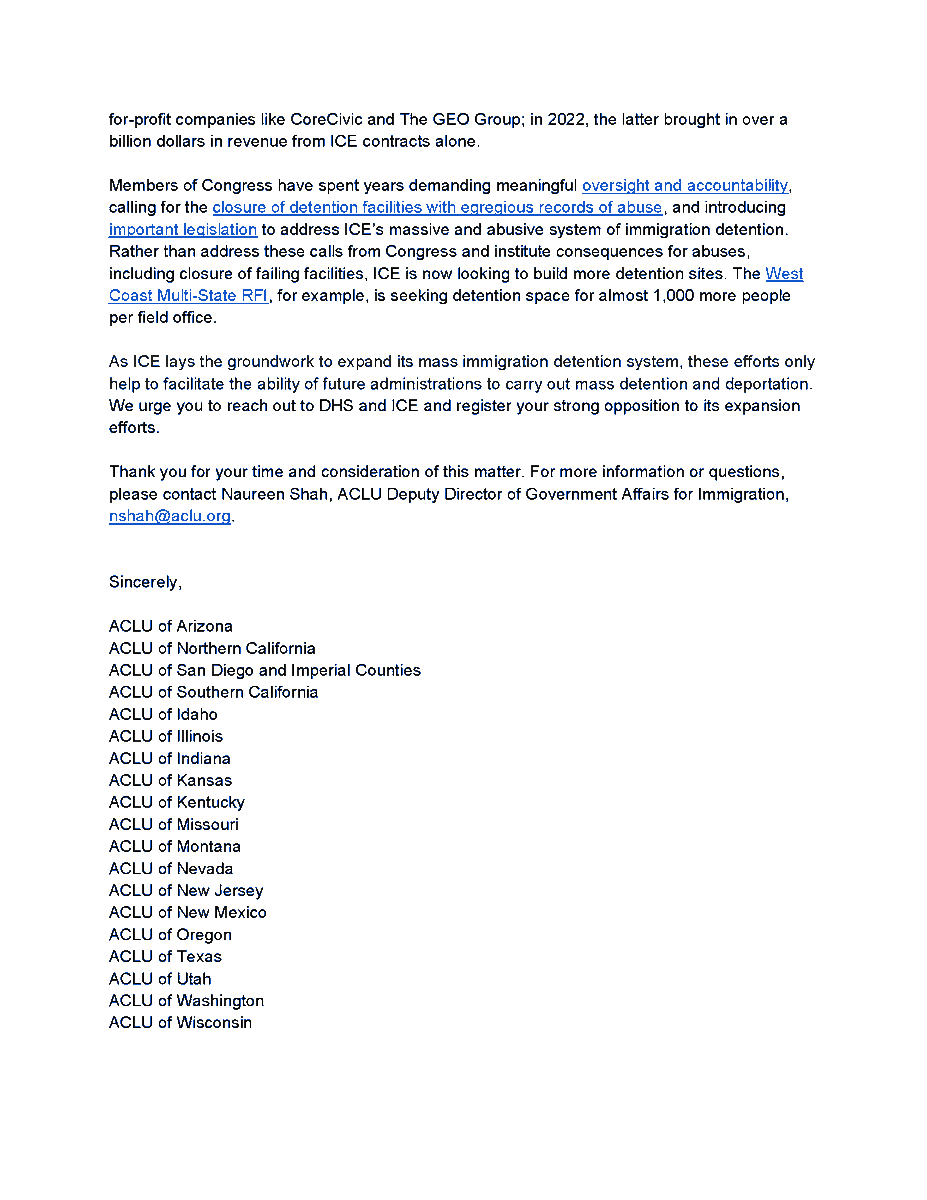 ACLU of New Jersey (@aclunj) on Twitter photo 📣 ICE detention is inherently cruel and inhumane. 📣
Together with ACLU offices from across the country, we sent letters earlier this week to our federal lawmakers asking them to oppose ICE’s expansion efforts. Read the full letter ⬇️ 📣 ICE detention is inherently cruel and inhumane. 📣
Together with ACLU offices from across the country, we sent letters earlier this week to our federal lawmakers asking them to oppose ICE’s expansion efforts. Read the full letter ⬇️