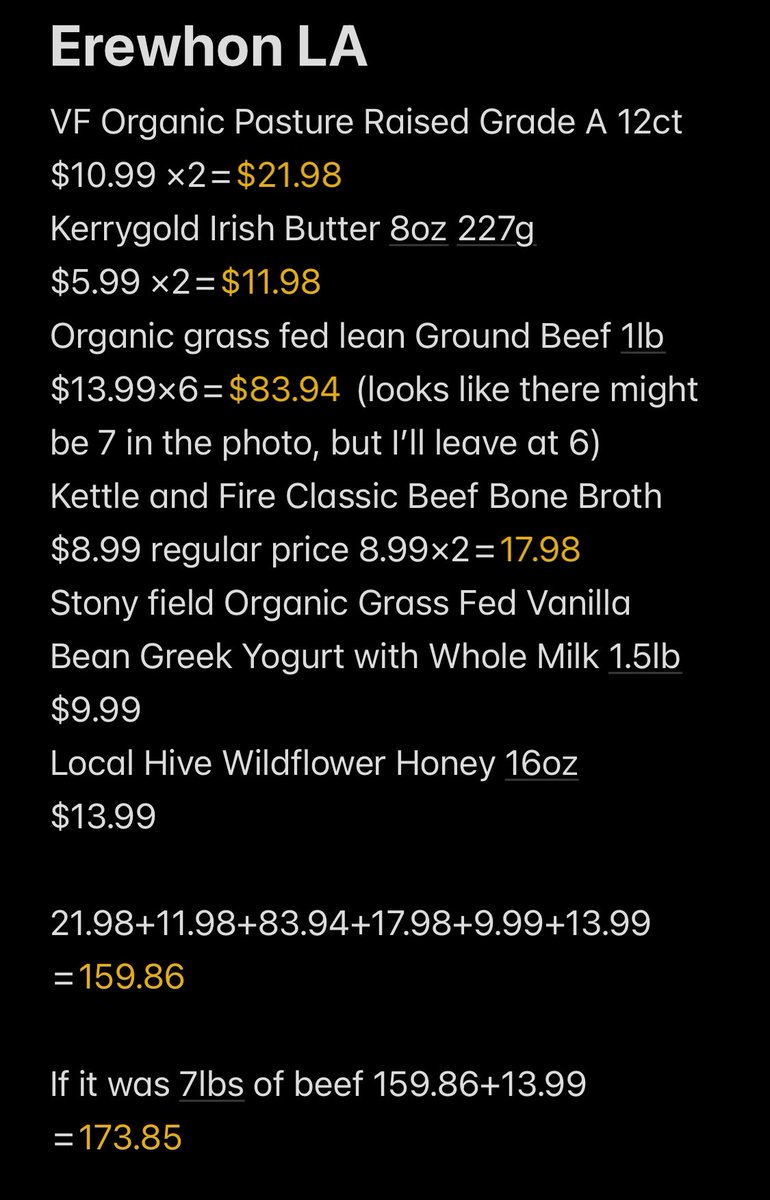 Beaerit's tweet photo. @pastherandie Erewhon is a meme in LA for how expensive it is (plus they sell raw dairy, which rich people think is… better? not lethal?). So it’s dumb to complain about the cost of groceries while shopping there. But I guess can be true. https://t.co/TjJ8Zka0nt