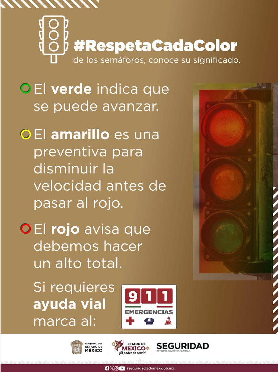 SSEM_VialEdomex's tweet image. Las luces 🔴🟡🟢 de los #Semáforos tienen un significado importante, que ayuda al flujo vial y a evitar accidentes.
#RespetaCadaColor 🚦