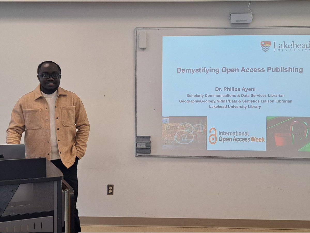 In support of the 2024 International Open Access Week, I facilitated a workshop at @lakeheadlibrary focusing on "demystifying open access publishing"

I have also published my slide deck on Zenodo. Check it out: zenodo.org/records/139751…

#OAWeek24 <a href="/carlabrc/">CARL / ABRC</a>