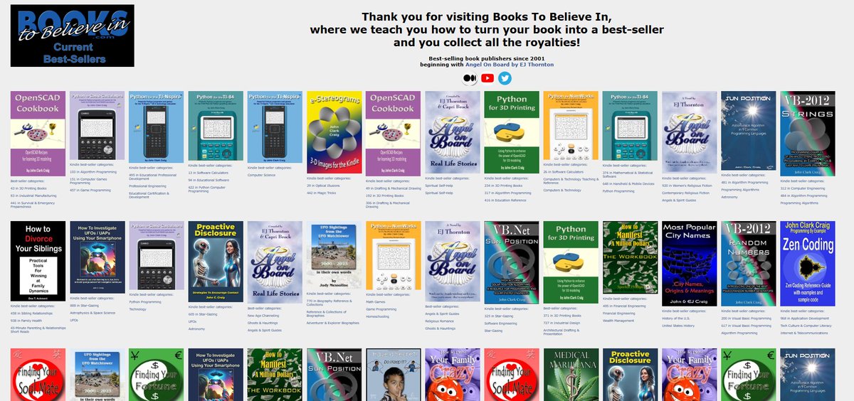 Python4Fun's tweet image. books2believein.com - #bestsellers #today #3d-printing, #calculators #python #puzzles round out the top 5. For #angels, #UFOs, and #divorcing your #siblings, go to the 2nd row.