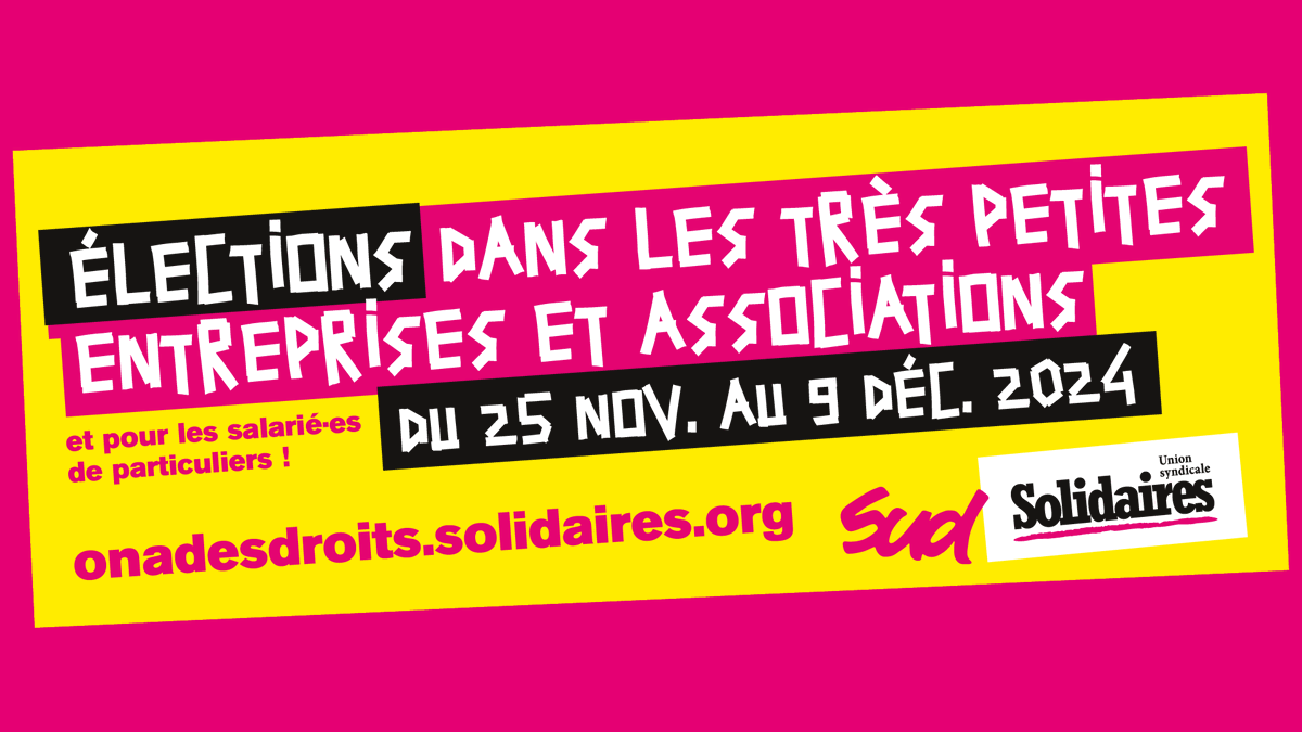 UnionSolidaires's tweet photo. Dans un mois débutent les élections pour les salarié·es d'entreprises ou associations de moins de 11 salarié·es ou du particulier employeur. 
Parlez en autour de vous et retrouvez-tout le matériel de campagne sur https://t.co/VRy5NW7Px7 https://t.co/XicPcU69wf
