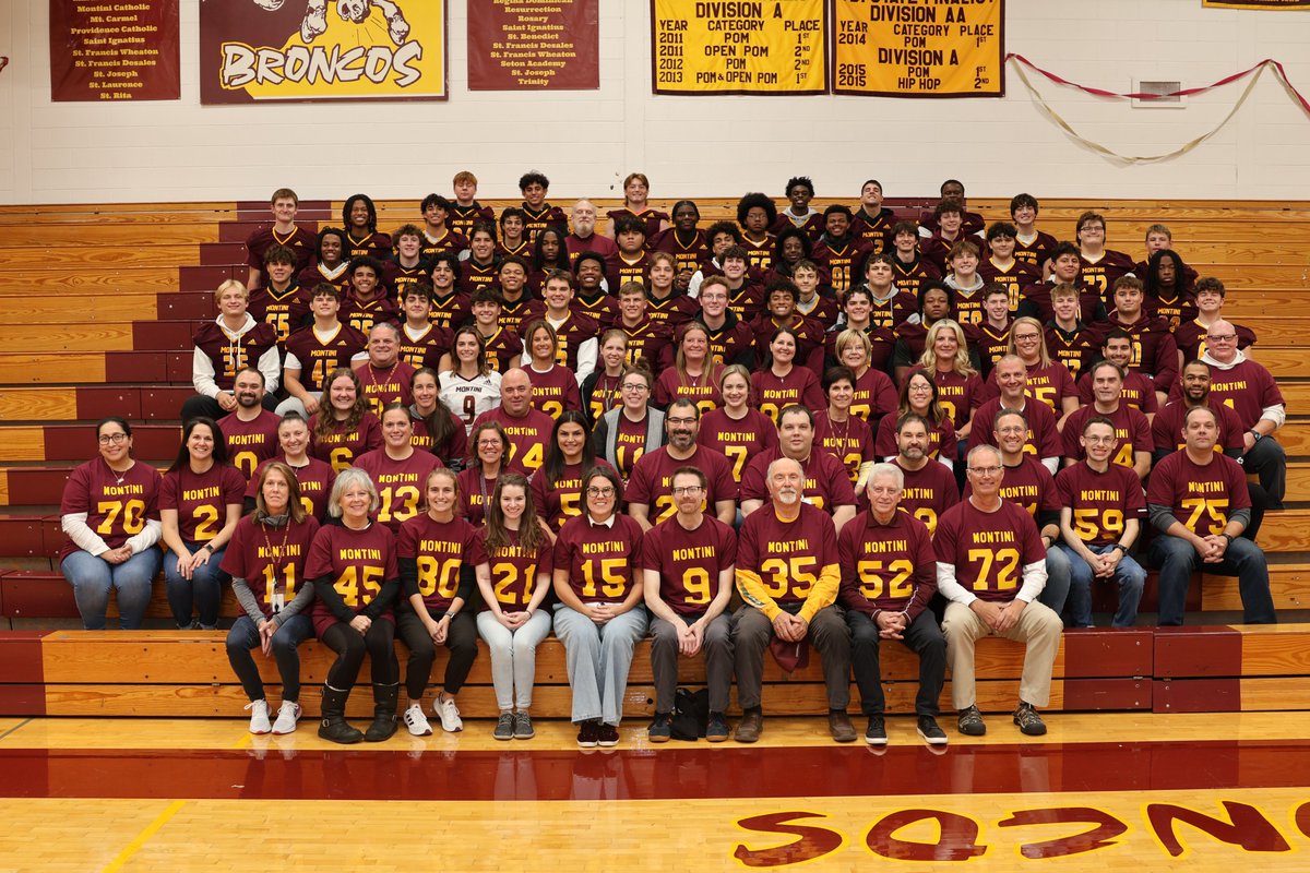 Wonderful football teacher/staff appreciation day today!  Faculty and staff were honored to wear the numbers of the varsity team and will be on the sidelines tonight cheering on our Broncos!!  Go, Montini! <a href="/MontiniFootball/">Montini Football</a>