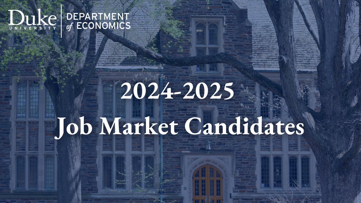 Introducing our 2024-2025 job market candidates, all seeking employment starting Summer 2025.  For more information, visit: econ.duke.edu/graduate/hire-…… or see 🧵 below.