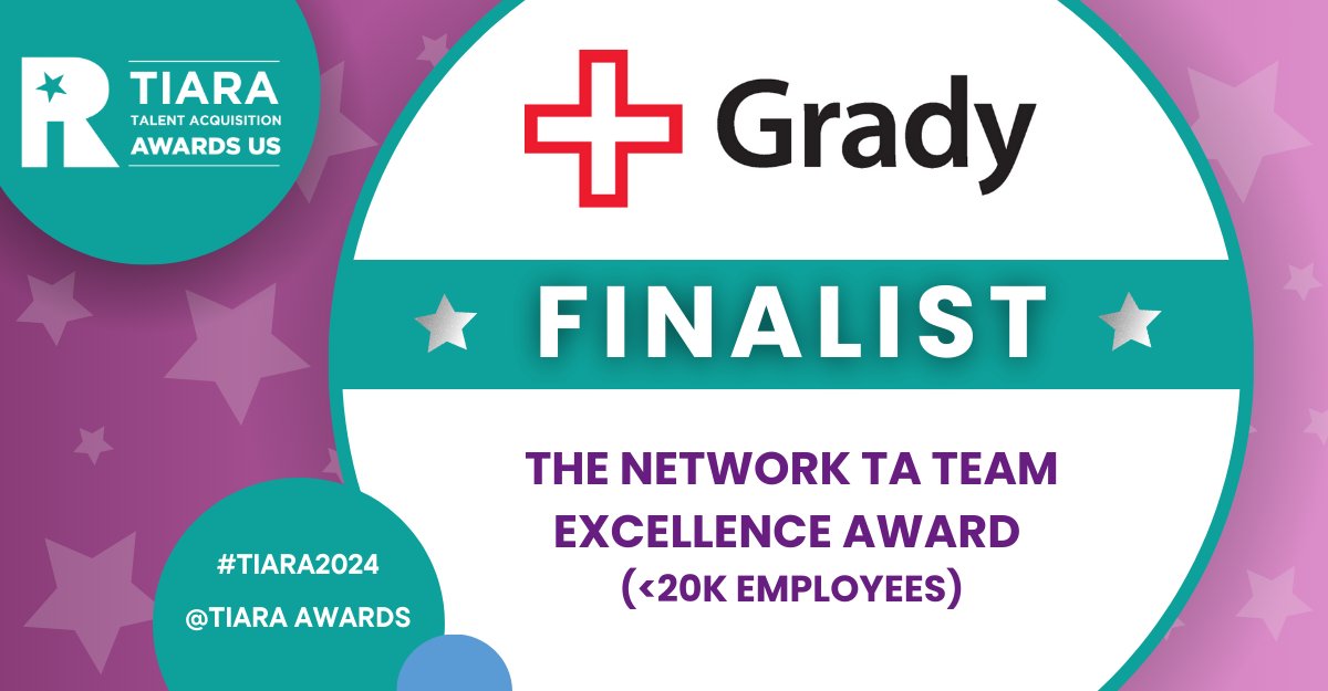 GradyHealth's tweet image. Congrats to our Talent Acquisition team for being selected as a TIARA Awards finalist for the Talent Acquisition Team Excellence Award! 🎉
bit.ly/40kuVwK
#TIARA2024 #HealthcareRecruitment #GradyProud