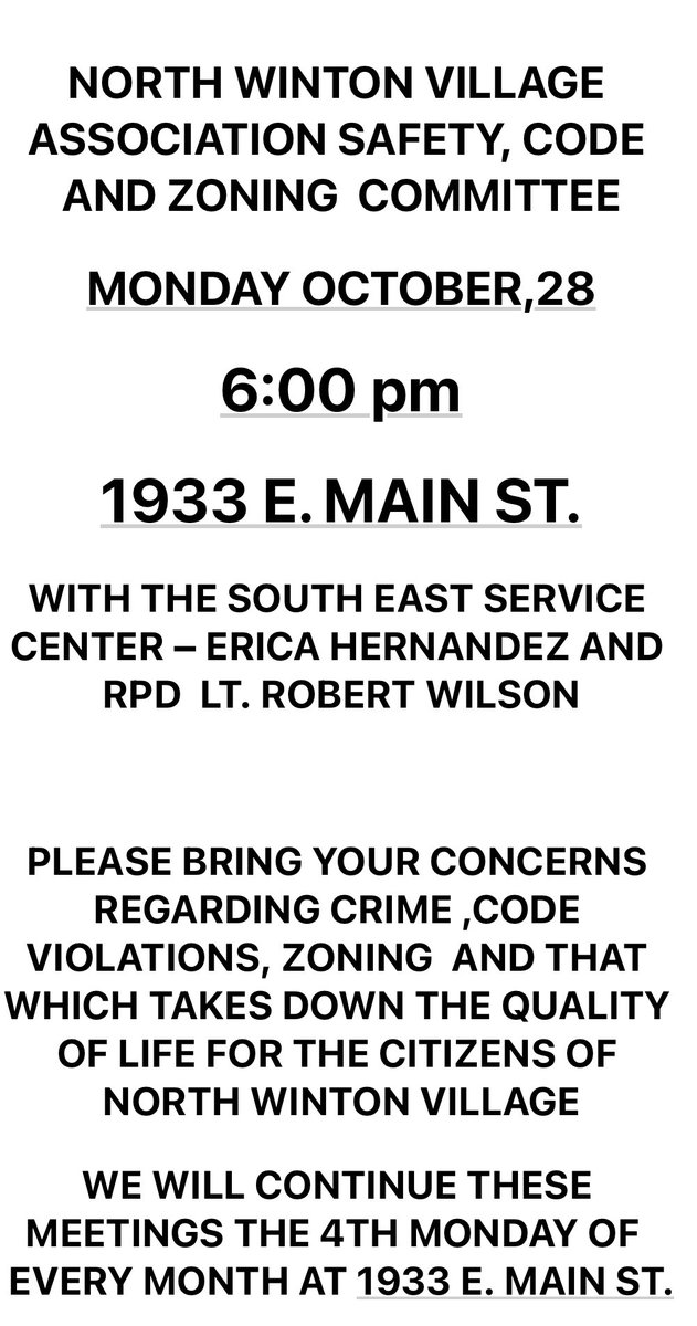 Reminder for the October Safety, Code, and Zoning meeting