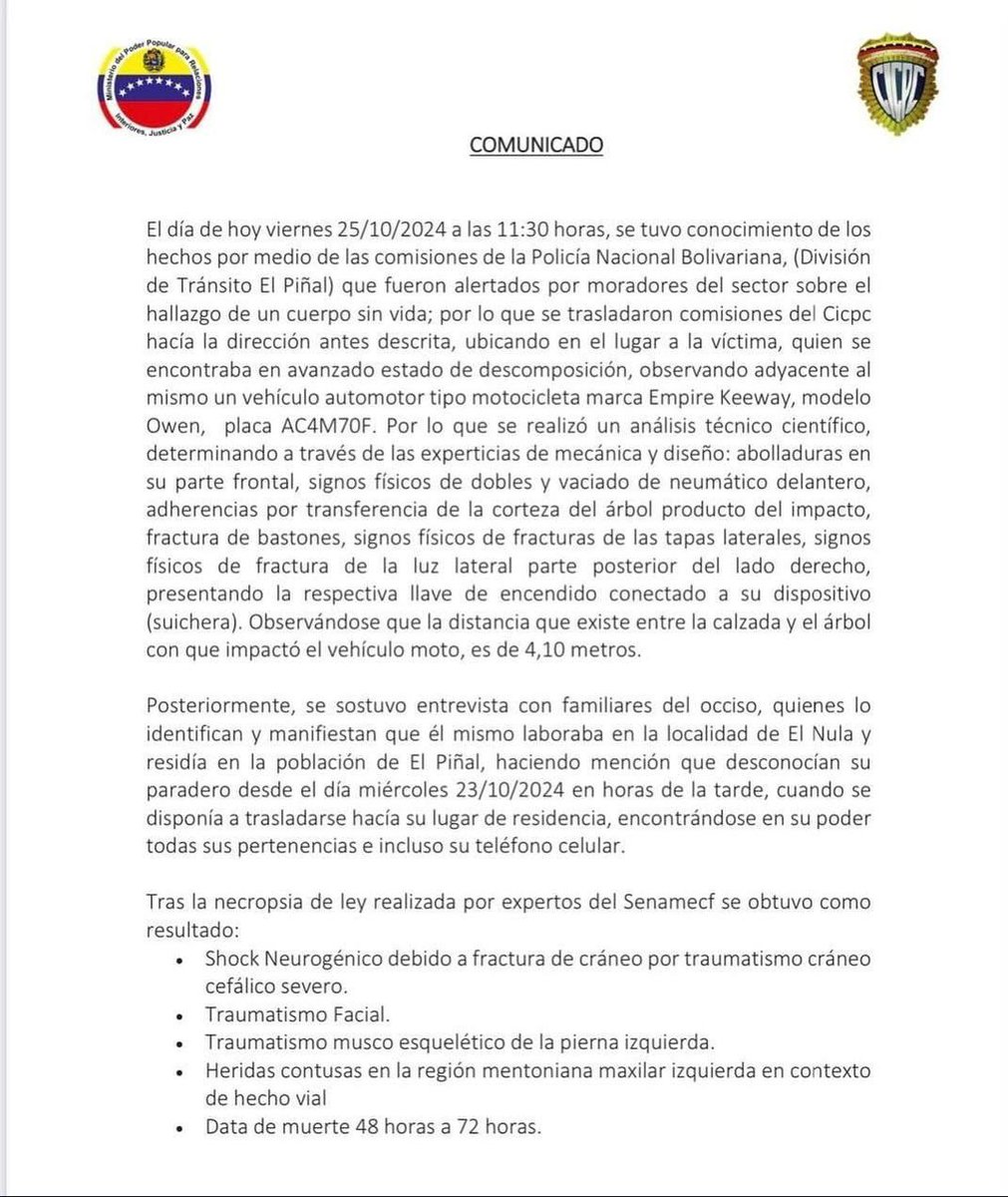 ConElMazoDando's tweet image. ‼️Importante‼️

CICPC informa que activista de VP falleció en accidente de tránsito

A través de la red social instagram 📲 el director del Cuerpo de Investigaciones Científicas, Penales y Criminalísticas (#CICPC), Douglas Rico publicó un comunicado sobre la muerte del ciudadano…