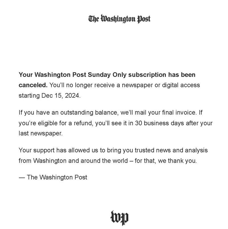 How scared do you have to be to start censoring yourself preemptively?

And who do you think is going to subscribe after your current subscribers are gone?

Goodbye, <a href="/washingtonpost/">The Washington Post</a>.