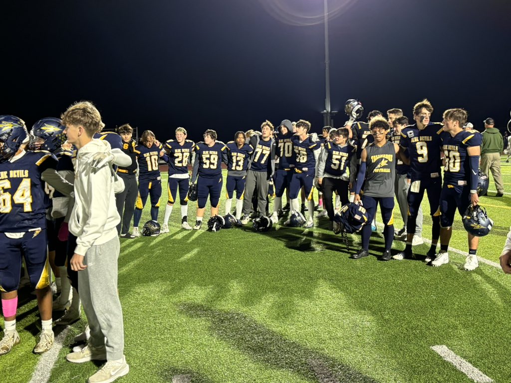 Tallmadge_AD's tweet photo. Congratulations to our Blue Devil football team on their 31-0 senior night victory! They will now head into the postseason. Opponent and location to be determined! Let’s go Blue Devils! Let’s keep it going! https://t.co/DPf43QS6FI