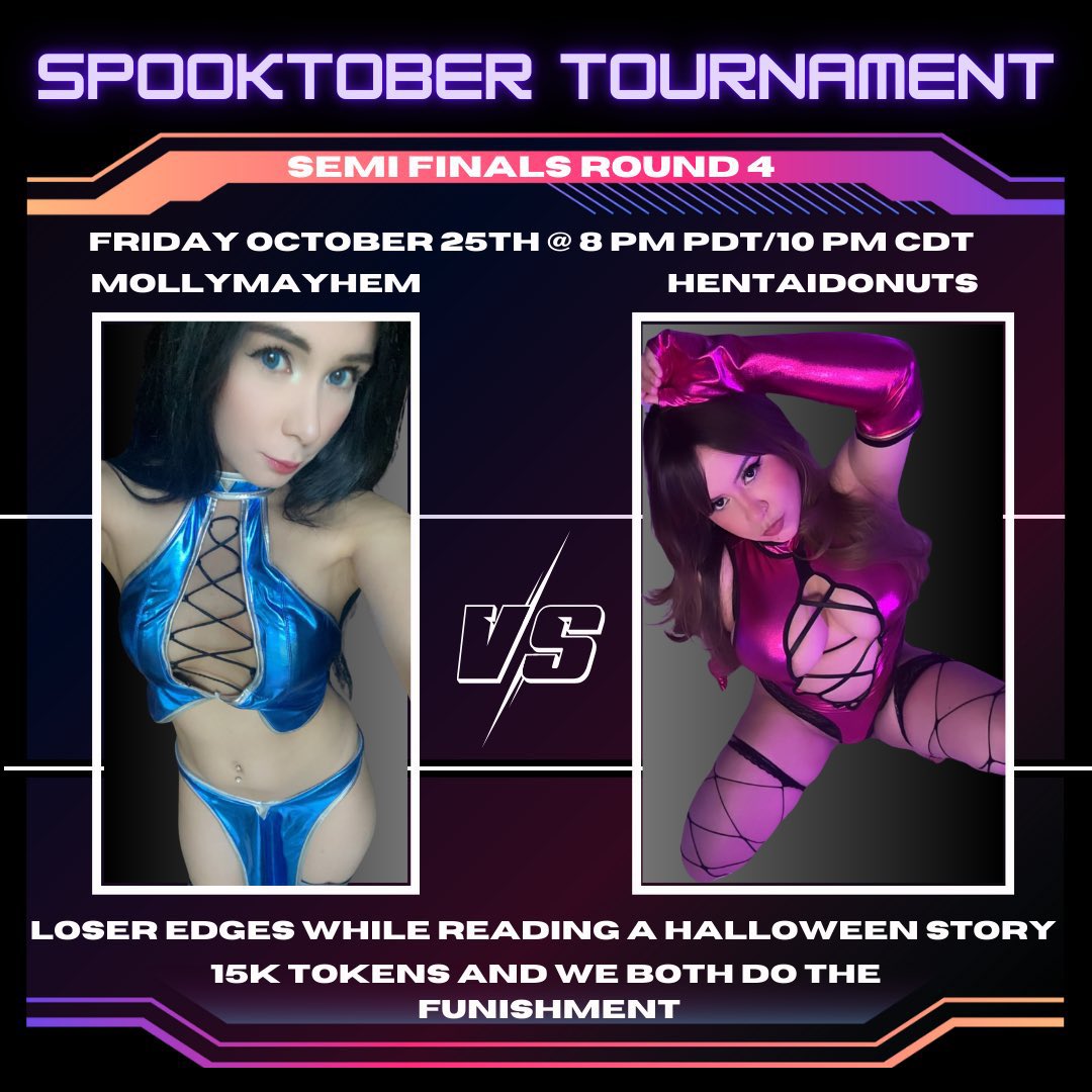 MFC Spooktober Tournament (@mfcspooktober) on Twitter photo 🎃Today’s Tournament Schedule (In PDT):
🎃 <a href="/petite_waifu/">MollyMayhem</a> vs @HentaiDonutsX at 8 PM PDT
myfreecams.com/#MollyMayhem myfreecams.com/#HentaiDonuts
Details are in the Blog!: share.myfreecams.com/AphiaDeMieux/b… 🎃Today’s Tournament Schedule (In PDT):
🎃 <a href="/petite_waifu/">MollyMayhem</a> vs @HentaiDonutsX at 8 PM PDT
myfreecams.com/#MollyMayhem myfreecams.com/#HentaiDonuts
Details are in the Blog!: share.myfreecams.com/AphiaDeMieux/b…