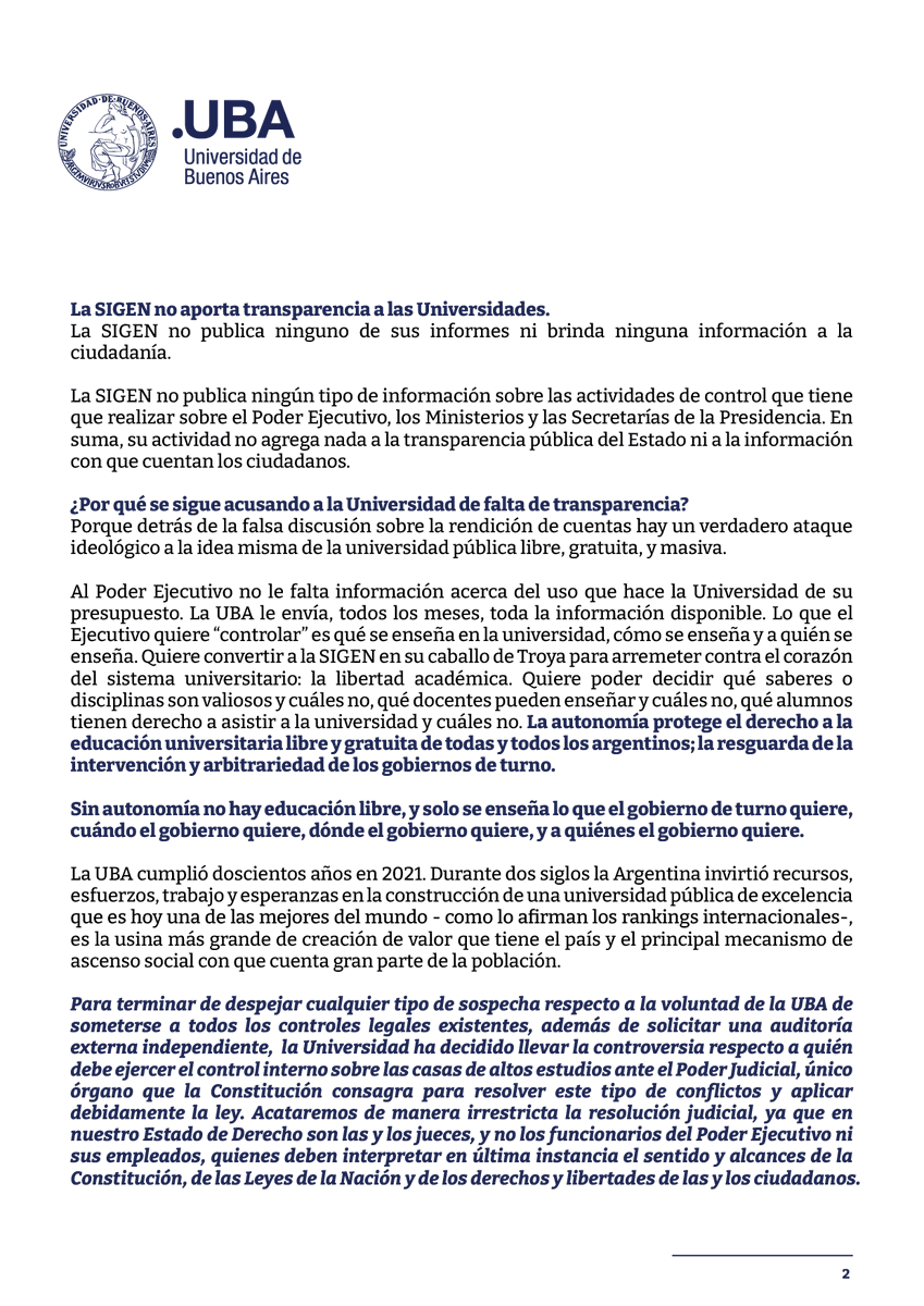 SÍ a las auditorias, NO a la intervención del Poder Ejecutivo a las universidades públicas.

Por el derecho a la educación universitaria libre, gratuita y de excelencia.

Leé la solicitada ⬇️