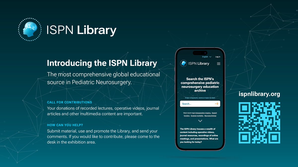 If you have not yet visited the #ISPNLibrary, what are you waiting for? Register FREE and gain access to the ISPN's archive of recorded lectures, webinars, operative videos, &amp; papers on #PedsNSGY!📚
🔗: ispnlibrary.org