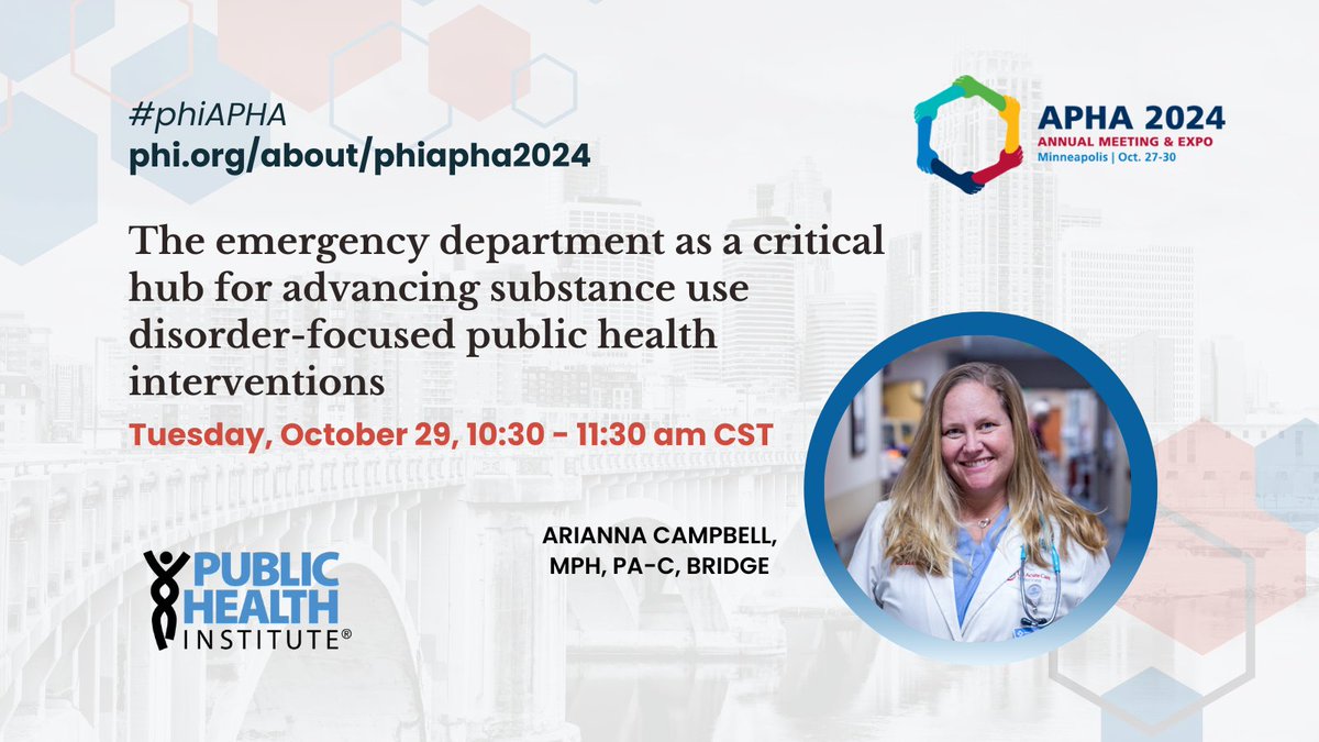 Are you at #APHA2024? Join our <a href="/BridgeToTx/">Bridge</a> at 10:30 am – 11:30 am CST for their poster, "The emergency department as a critical hub for advancing substance use disorder-focused public health interventions" #phiAPHA