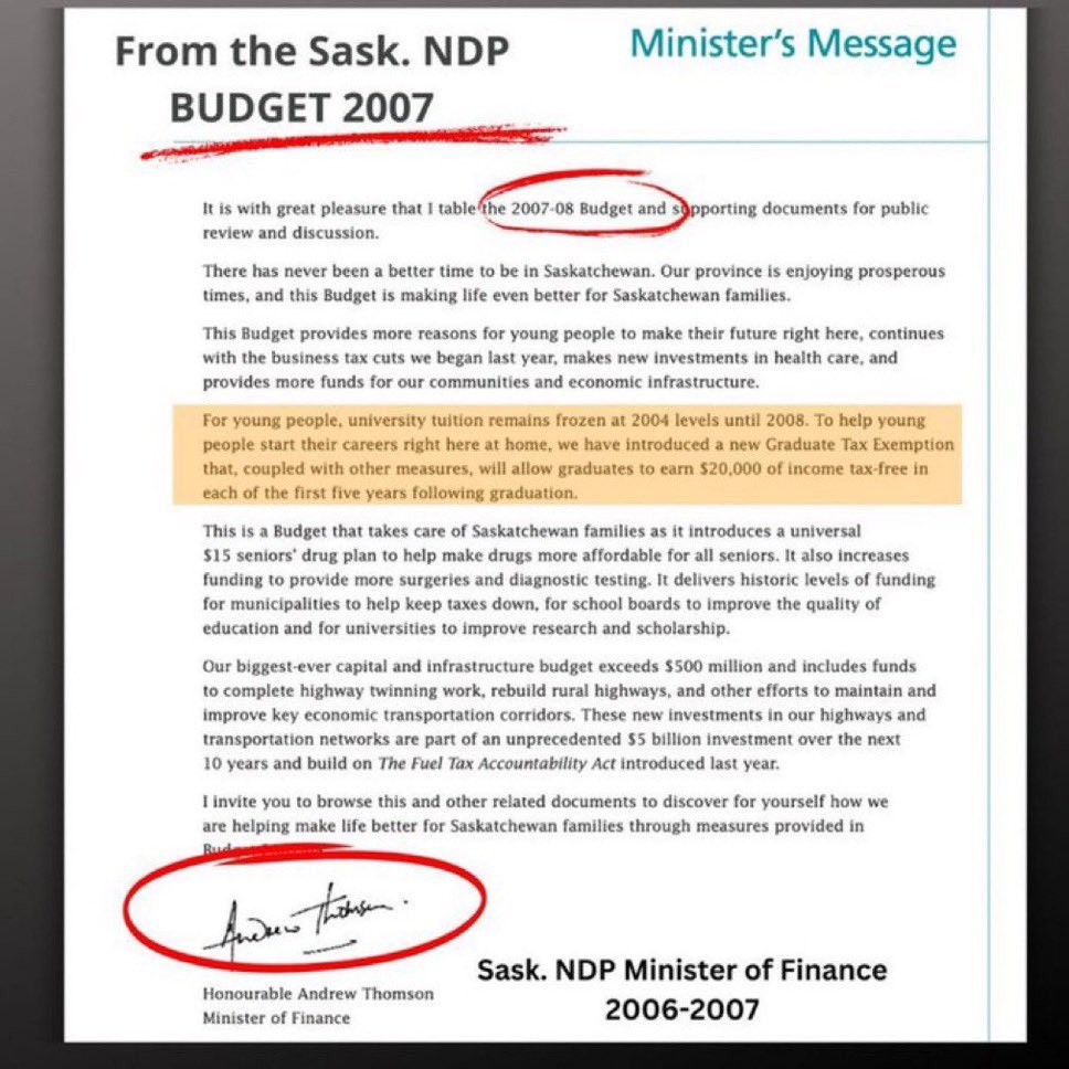 The graduation retention tax exemption was introduced by the NDP in their 2007-2008 budget.  If Saskparty needs to lie to win  votes, can they really be trusted to govern anymore? #skpoli