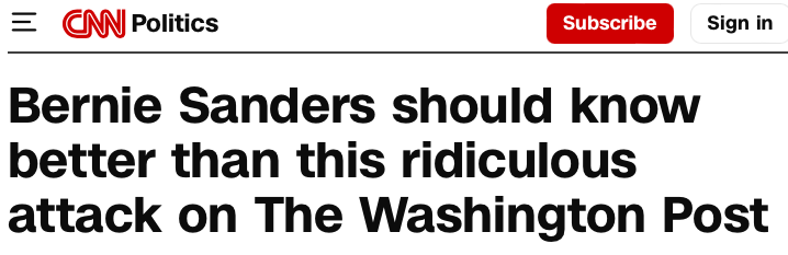 davidsirota's tweet photo. In 2019, Bernie Sanders was universally lambasted in and shamed by the entire press corps for daring to suggest that Jeff Bezos influences the newsroom that he owns. 

Will there now be some apologies? https://t.co/IBZ2TVPYYW