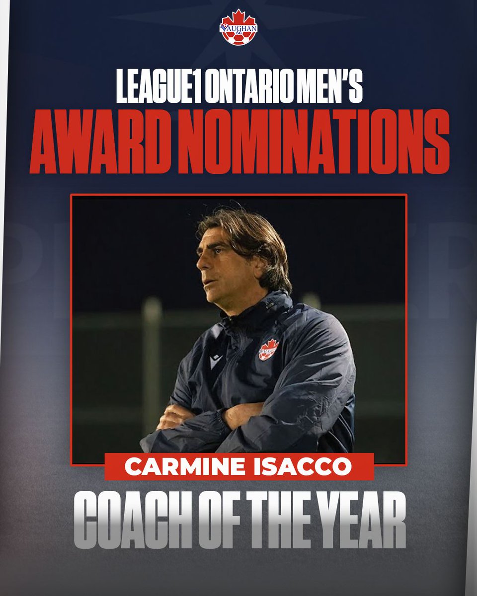 vaughansoccercl's tweet photo. Carmine Isacco has been nominated for Coach of the Year! 👏

#WeAreVSC https://t.co/wCako6Jvux