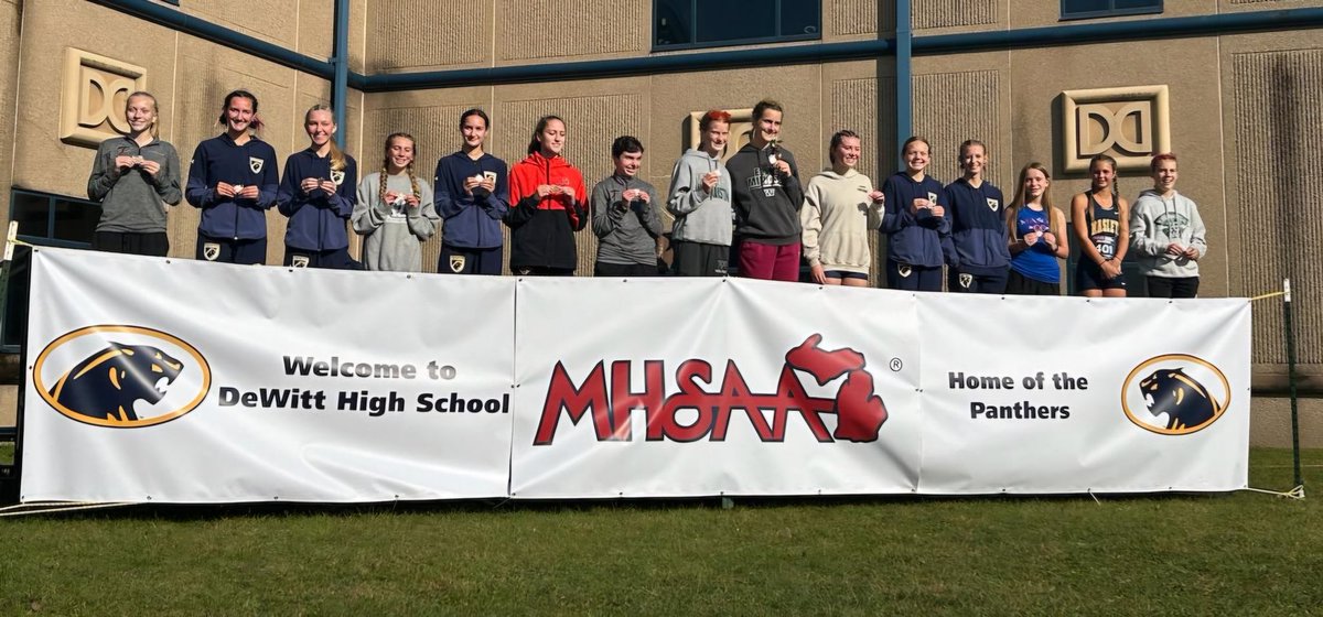 dewittathletics's tweet photo. Congratulations to the Girls Cross Country team for winning the MHSAA Regional! And congrats to medalists Mia Williams (2nd), Ayla Holben (3rd), Kayla Williams (5th), Rory Doepker (11th), and Autumn Thompson (12th)! https://t.co/YO1dt4IoSw