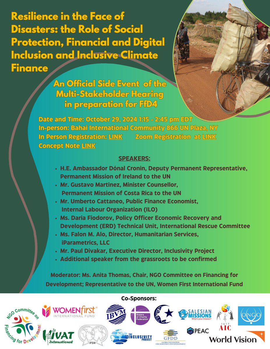 NGO Committee on FfD (@ngosonffd) on Twitter photo 📣Join us on 10/29 🗓️ 1:15-2:45pm ET for #FfD4 multi-stakeholder hearing side event with speakers <a href="/DonalCroninIRL/">Dónal Cronin</a> G.Martinez <a href="/CostaRicaONU/">Costa Rica @ the UN</a> <a href="/UmbertoCattaneo/">Umberto Cattaneo</a> <a href="/PaulDivakarN/">Paul Divakar N</a> & from <a href="/RESCUEorg/">IRC - International Rescue Committee</a> & Iparametrics
📍In-person 👉bit.ly/3C8FI2X
💻 Zoom 👉bit.ly/3YHP2UF 📣Join us on 10/29 🗓️ 1:15-2:45pm ET for #FfD4 multi-stakeholder hearing side event with speakers <a href="/DonalCroninIRL/">Dónal Cronin</a> G.Martinez <a href="/CostaRicaONU/">Costa Rica @ the UN</a> <a href="/UmbertoCattaneo/">Umberto Cattaneo</a> <a href="/PaulDivakarN/">Paul Divakar N</a> & from <a href="/RESCUEorg/">IRC - International Rescue Committee</a> & Iparametrics
📍In-person 👉bit.ly/3C8FI2X
💻 Zoom 👉bit.ly/3YHP2UF