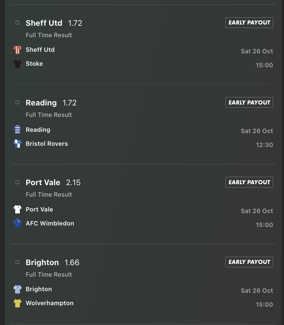 ChillandBill1's tweet photo. Saturday. 12 fold.

£10 > £181k.

4 x BTTS, 4 x Home win, 4 x Win+BTTS

I like this one because I trust most of the teams.

Might do another like this without Bradford and Port Vale. https://t.co/oaQFNAJNsY