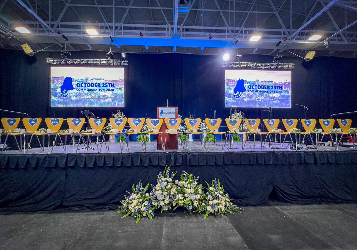 stephenquinntv's tweet photo. Today marks one year since 18 people were killed in Lewiston, Maine - marking the deadliest mass shooting in state history. The stage for tonight’s commemoration event.
@7News #LewistonStrong https://t.co/430KbO3Pdi