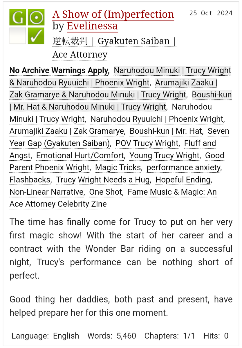 pixel_starr's tweet photo. We can now post our final pieces for the @famemusicmagic Zine! This fic is an extended version of what I wrote for the zine.

✨ A Show of (Im)perfection ✨

♦️ Gen
♦️ Fluff and angst
♦️ 5.4k
♦️ Rated G

Link and excerpt is in the thread!

#aceattorney https://t.co/KMqGrnL28r