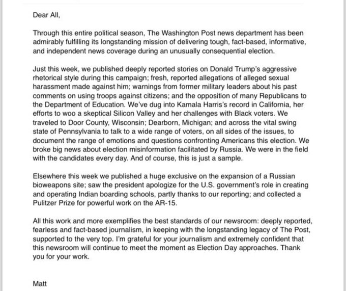 Debbi Wilgoren (@debbiwilgoren) on Twitter photo I hope that our wonderful WaPo readers will share thoughts about the endorsement decision with our editorial page editor and publisher, at letters@washpost.com, but also will continue to subscribe and read our news coverage and columnists. As our exec editor points out: I hope that our wonderful WaPo readers will share thoughts about the endorsement decision with our editorial page editor and publisher, at letters@washpost.com, but also will continue to subscribe and read our news coverage and columnists. As our exec editor points out: