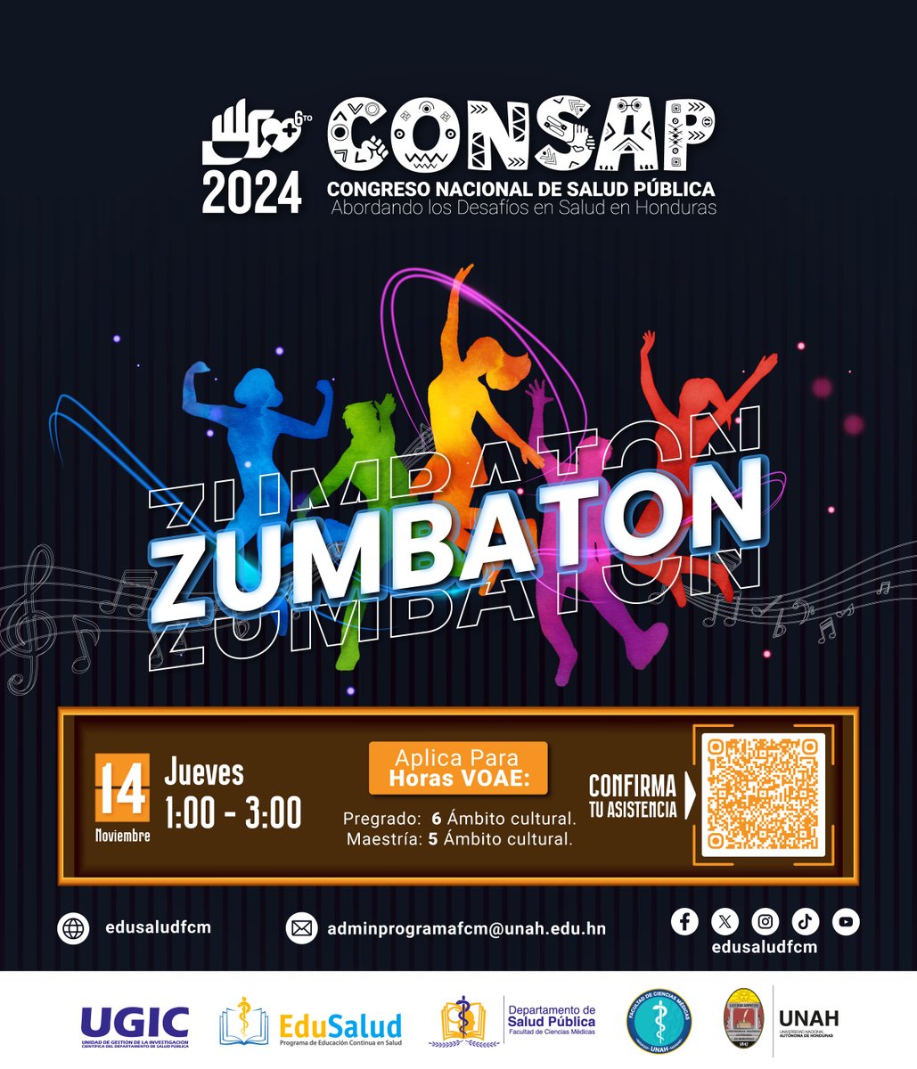 edusaludfcm's tweet photo. 📷 ¡Prepárate para el Zumbatón del CONSAP 2024! 📷Únete a nosotros para una jornada llena de energía, ritmo y diversión. El Zumbatón es la oportunidad perfecta para ponerte en forma, conocer nuevas personas y disfrutar de un evento único en un ambiente festivo, en la FCM. https://t.co/BYTtGSTeNV