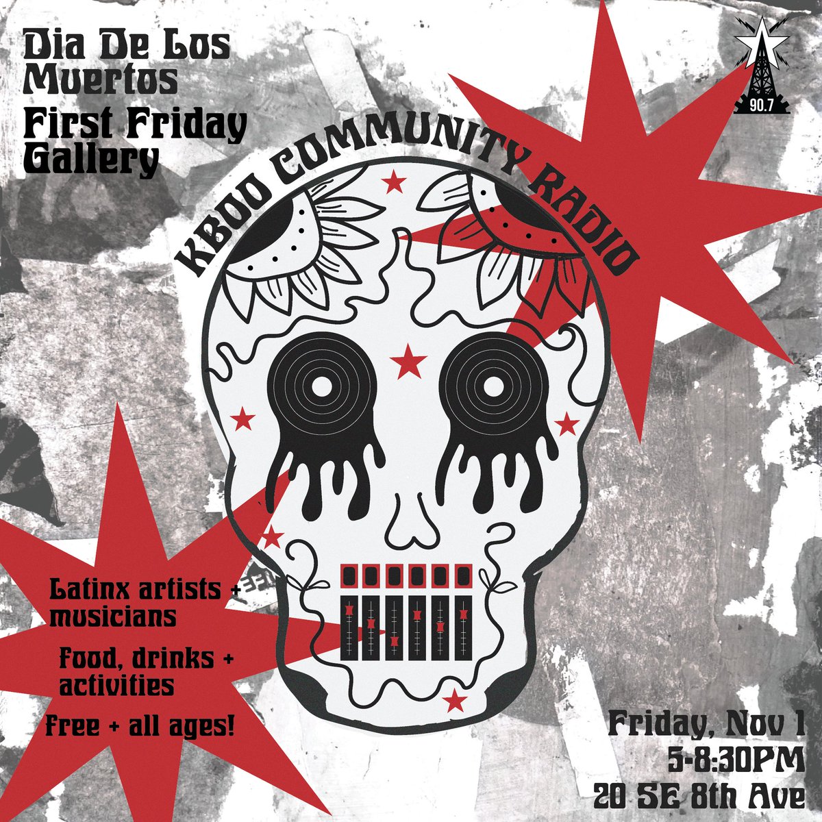 KBOO is hosting a pop-up gallery featuring local Latinx artists and musicians and will include food vendors, drinks, activities, and a community altar! The pop-up is located in KBOO's studios and is free and open to the public, and will run from 5-8:30pm. See you there💀❣️
