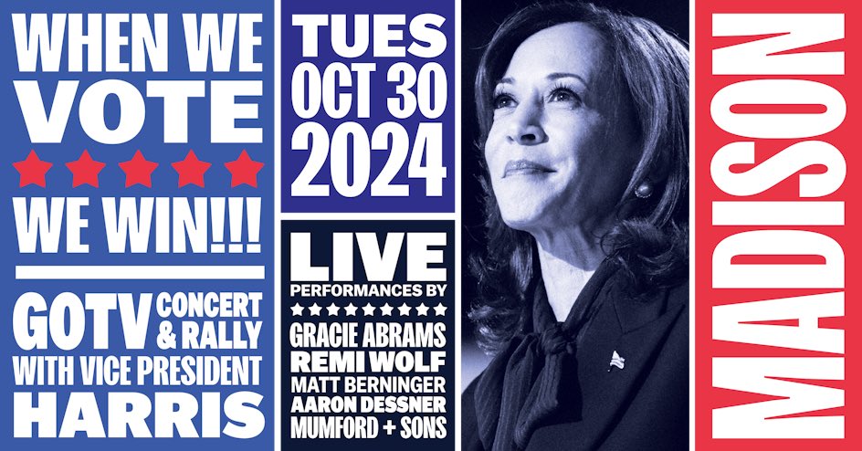 Gracie Abrams, Mumford &amp; Sons, Remi Wolf, and The National’s Matt Berninger and Aaron Dessner will perform at Kamala Harris’ Get Out the Vote rally at the University of Wisconsin-Madison on October 30th.