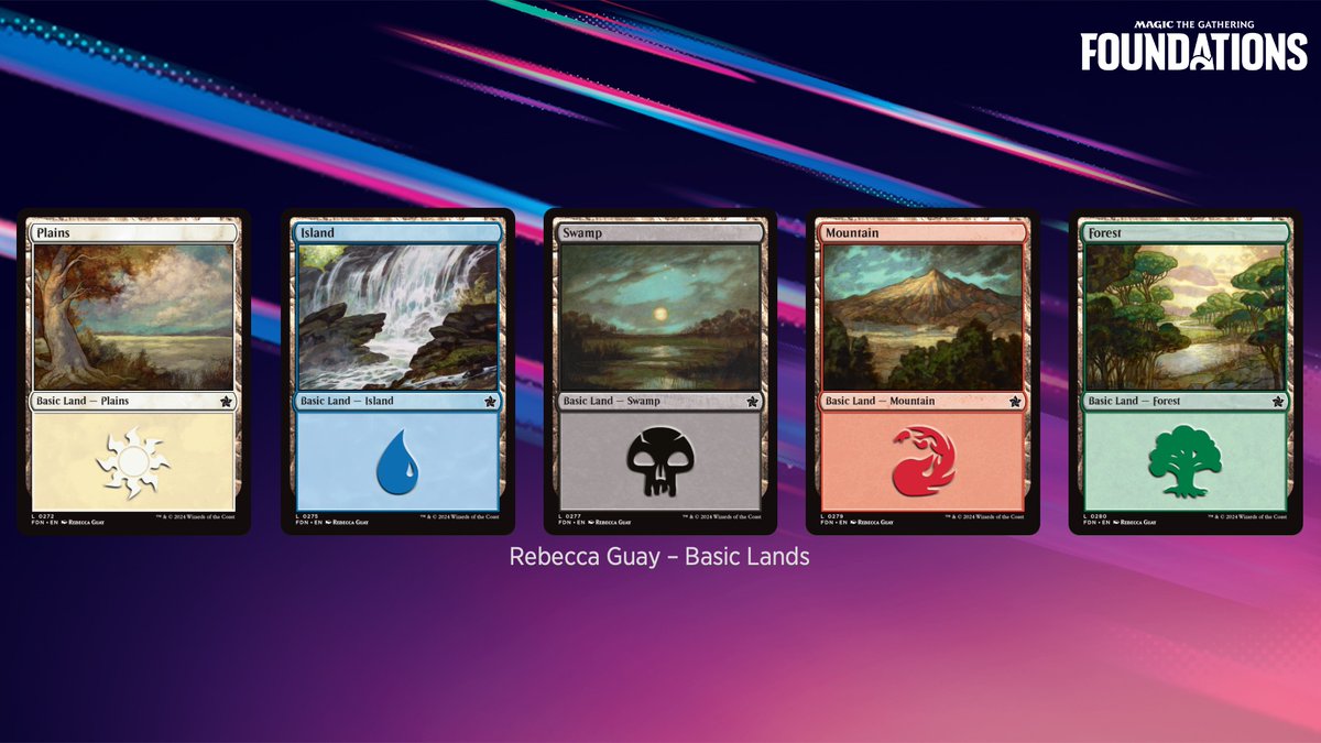 wizards_magic's tweet image. We wanted to make sure players had options for their basic lands. So, of course, it makes sense to call upon fan favorite artist Rebecca Guay and her amazing basic lands. #MTGFoundations