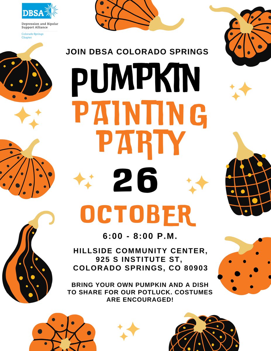 DBSAcos's tweet photo. The moment you've been waiting for is here! Join us tomorrow for our Pumpkin Painting Party at Hillside Community Center, Saturday, Oct. 26, from 6 to 8 p.m. Bring your own pumpkin and, if you’d like, a dish to share for our potluck-style celebration. https://t.co/7JptKR2Gvw https://t.co/xN39B59CpL