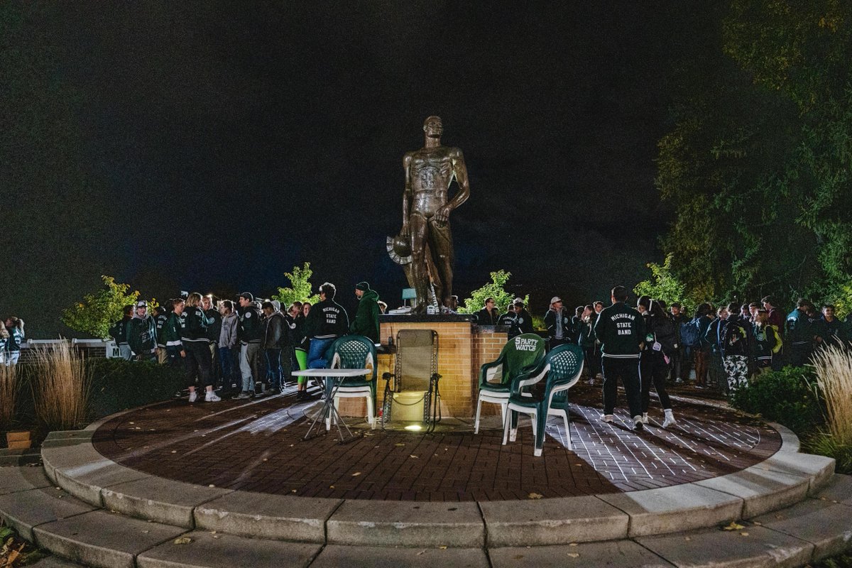 A tradition that started more than a half-century ago: Sparty Watch, where the <a href="/MSUMarchingBand/">Spartan Marching Band</a> protects Sparty during rivalry week. Thank you, Spartans! 💚