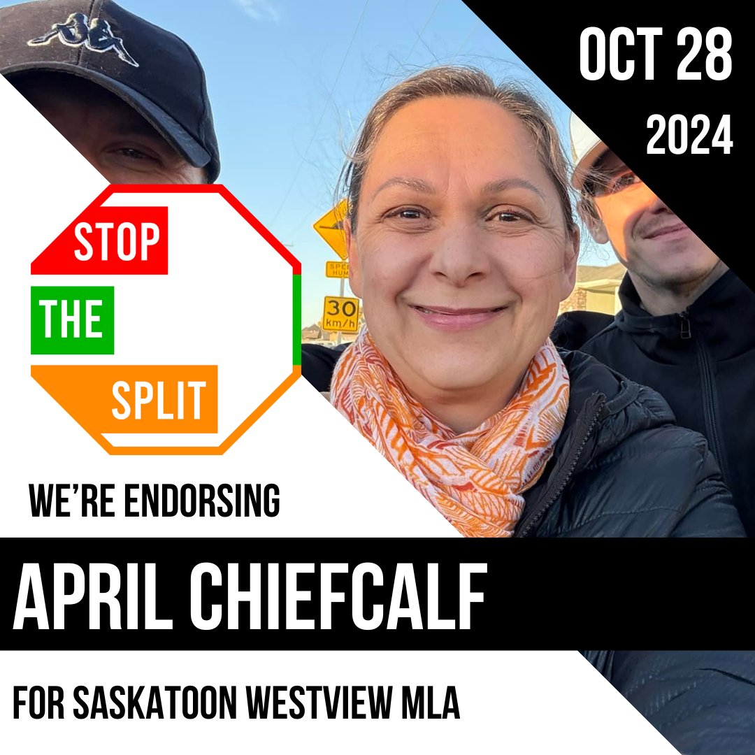 🟠We’re endorsing April ChiefCalf of the <a href="/Sask_NDP/">Saskatchewan New Democrats</a> for Saskatoon Westview to #UniteTheVote and #StopTheSplit on October 28!

April is best positioned to defeat Scott Moe’s candidate and will fight for #SaskatoonWestview.

#cdnpoli #skpoli #MoeMustGo
