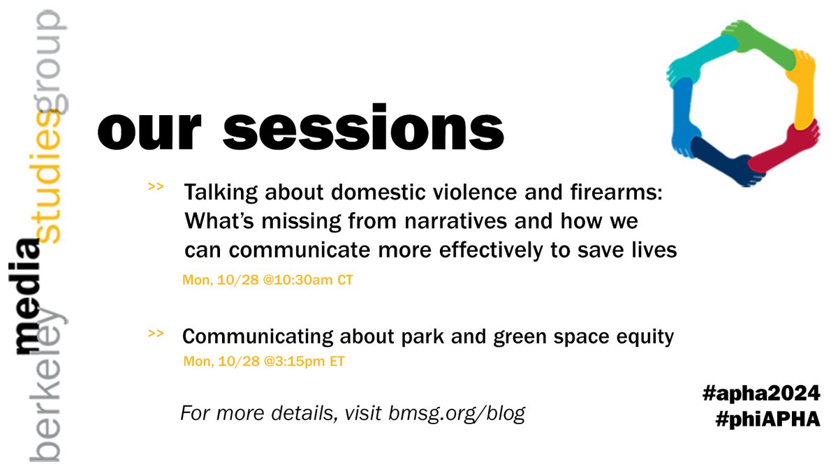 BMSG's tweet photo. BMSG is excited to attend @APHAAnnualMtg and equip advocates to communicate about topics impacting public health — from the intersection of domestic violence and firearms to park and green space equity. Learn more: https://t.co/BGDvkTNhr5. #APHA2024 #phiAPHA https://t.co/zFhFUoEfTy
