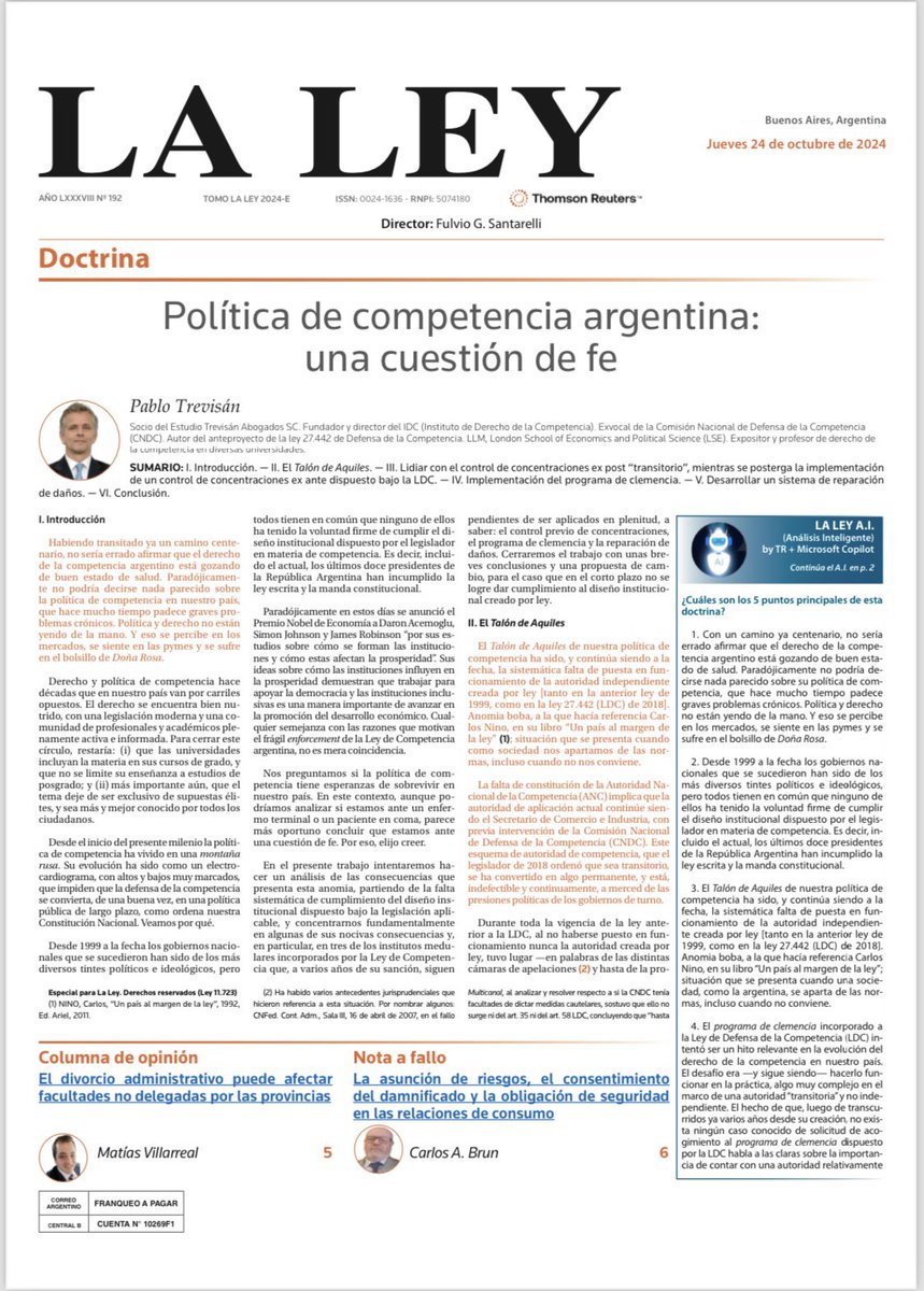 Sr. Presidente <a href="/JMilei/">Javier Milei</a>: ¿cuándo dejaremos atrás la anómia boba en la que está inmersa la Argentina 🇦🇷 en materia de política de competencia hace más de un cuarto de siglo?

🙏 ordene que se cumpla la ley, y pongan en funcionamiento la autoridad de competencia independiente.