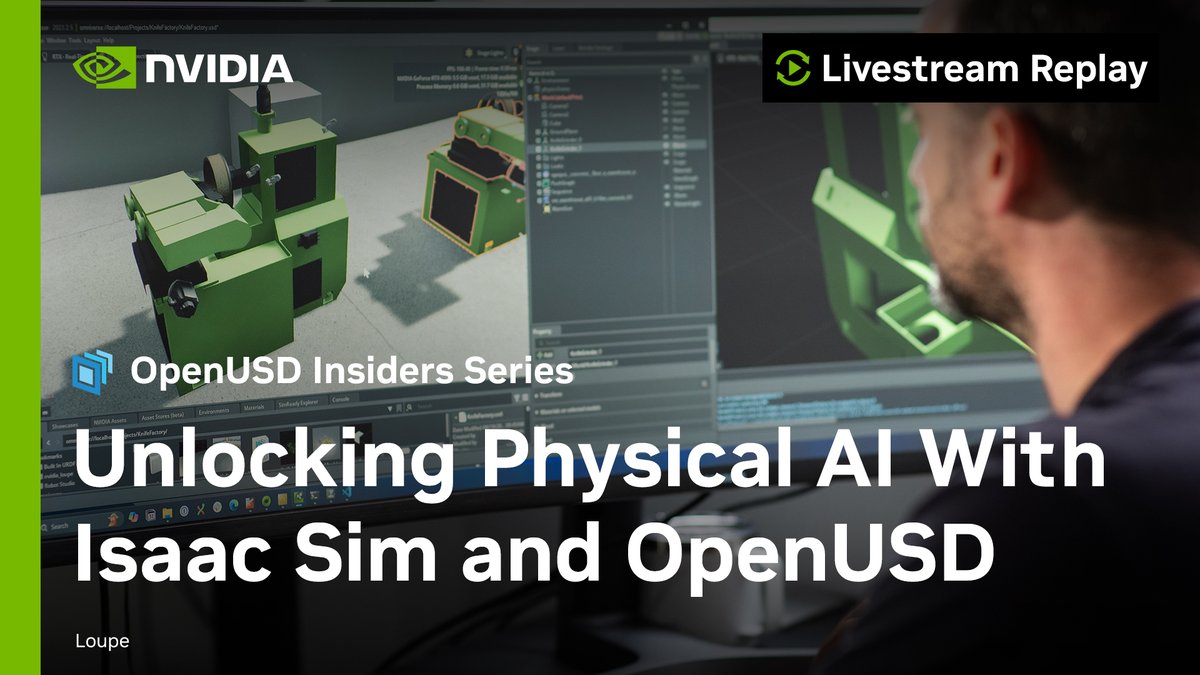 Missed our livestream this week?

Catch up on the latest in #PhysicalAI, #OpenUSD, and #NVIDIAIsaacSim from the members of our community including <a href="/LoupeTeam/">Loupe</a>, <a href="/scottdempsey82/">scott.dempsey</a>, and Athena Angara. 🙌

nvda.ws/4eWwu8N