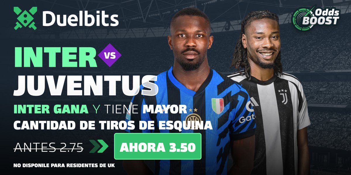 ⚽️ ¡Se viene el Derbi de Italia entre Inter y Juventus!

⚫️🔵 ¡Apostá por que los Nerazzurri ganan el partido y tienen más tiros de esquina y aprovechá la cuota mejorada de 3.50! 🔥

¡No te lo pierdas! 🔗 duel.bz/Inter-vs-Juven…