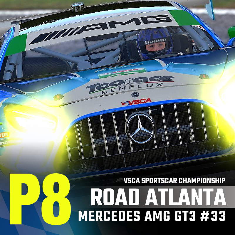 Leading 55 laps, our #33 @tooracesrl Mercedes AMG GT3 was unable to reward itself with a good result in last Saturday's VSCA season finale Petit Le Mans. In the end the team wound up P8 and DNF.

#VSCA #Mercedes #eSports