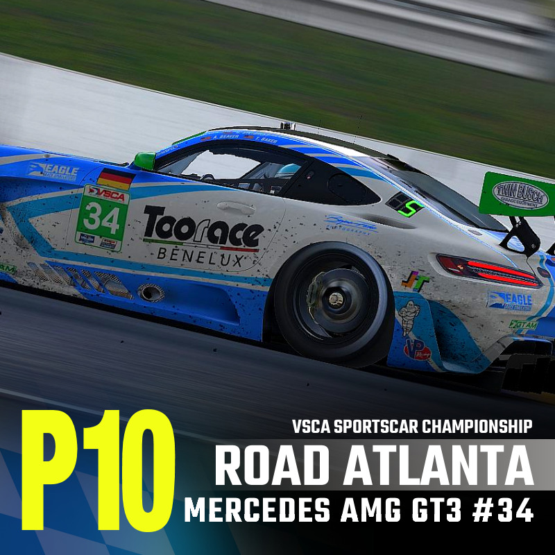 Petit Le Mans brought disappointment for the #34 @tooracesrl Mercedes AMG GT3 who ended up P10 and DSQ'd after accumulating too many incident points.

#VSCA #Mercedes #eSports