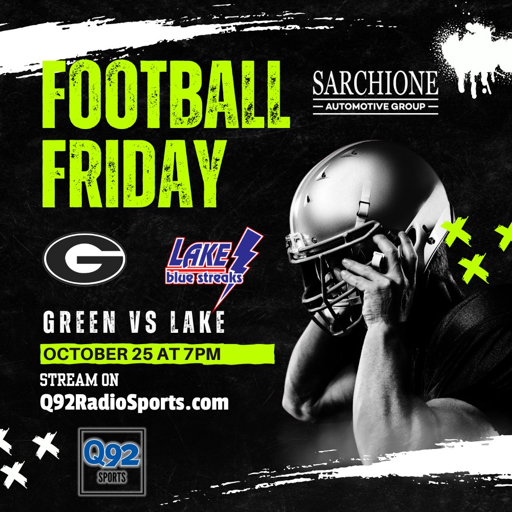 Q92Sports's tweet photo. Game day here at Lake Blue Streak stadium as the @StreaksFootball take on @GHSBulldogsFB in a Federal League matchup.  Join @ian_herrmann and @chewels48 at https://t.co/UC22iRhhHF to listen to the play by play! https://t.co/VZN8TG0Gmi
