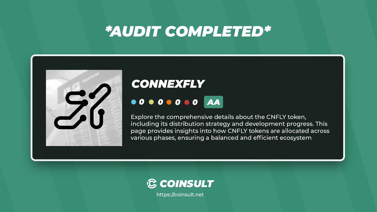 CoinsultAudits's tweet image. 🔒 AUDIT COMPLETED FOR CONNEXFLY

🎁 GIVEAWAY: $100 (48 hours)

1⃣ Follow @Connexfly &amp;amp; @CoinsultAudits
2⃣ Like + RT this tweet
3⃣ Place a comment 💬

Go check out the full project page of Connexfly 👇
coinsult.net/projects/conne…

#giveaway #audit #smartcontract #cryptogiveaway…