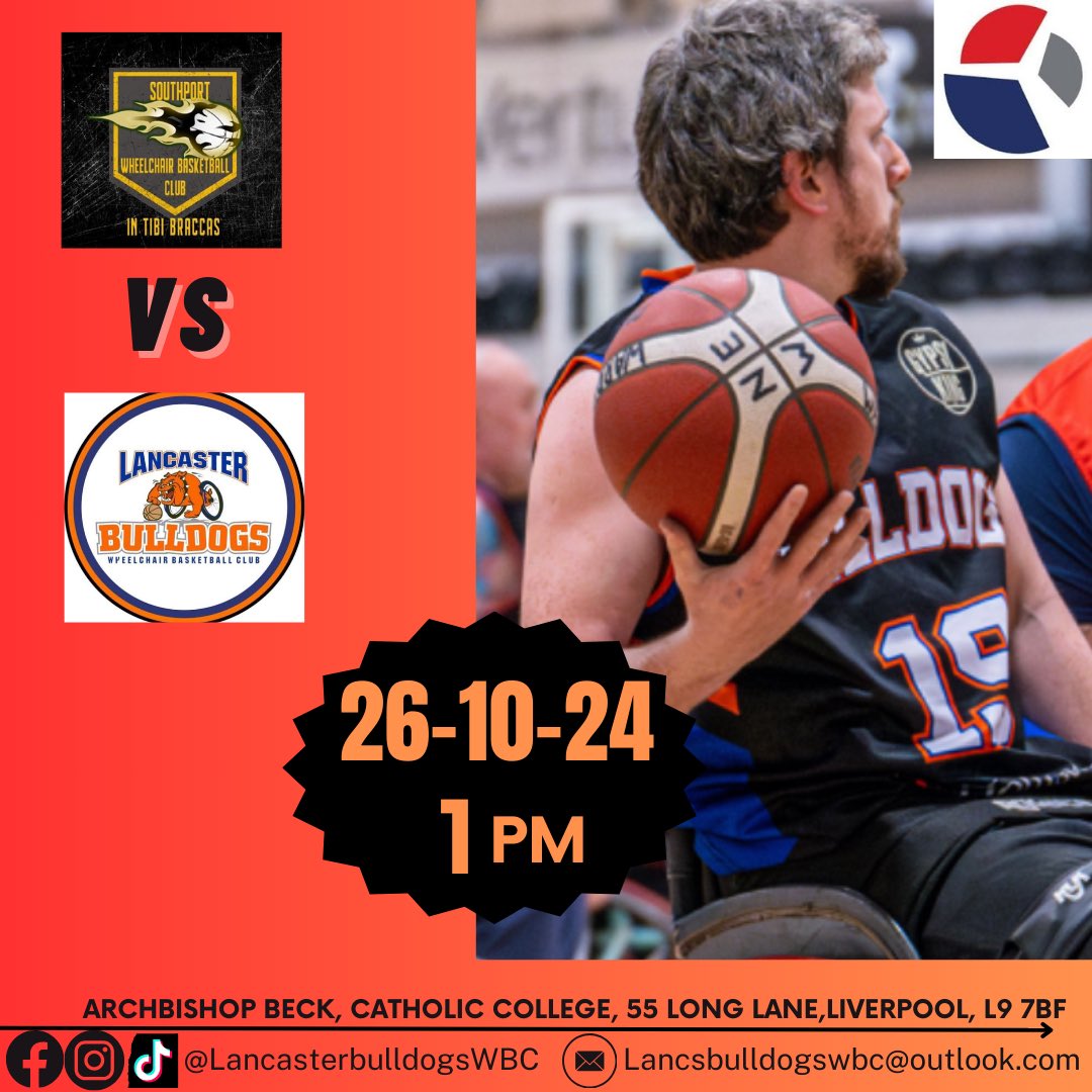 Match day 3! 

The Bulldogs travel to Liverpool to take on Southport wheelchair basketball club. 

📆 26-10-24
📍archbishop beck catholic college, 55 long lane, Liverpool L9 7BF
⏰ 1PM