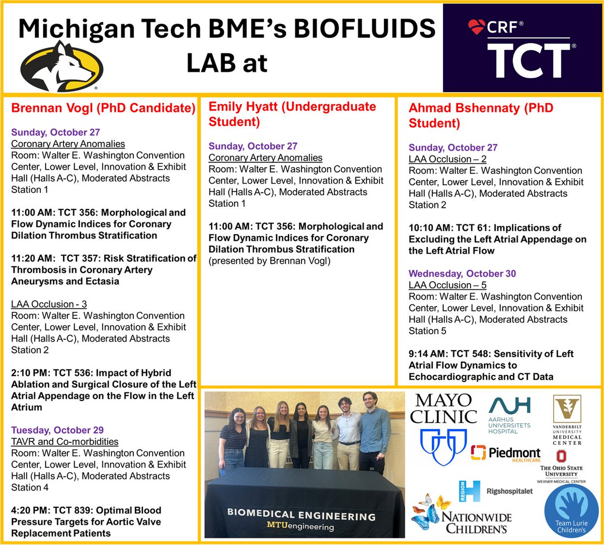 Heading to DC to attend #TCT2024!
My students Brennan Vogl &amp; Ahmad Bshennaty will be presenting some talks. We're looking forward to meeting and catching up with everyone! 
We are thankful for the support of <a href="/HRI_MTU/">Health Research Institute</a> <a href="/ICC_MTU/">ICC</a> &amp; GSG.