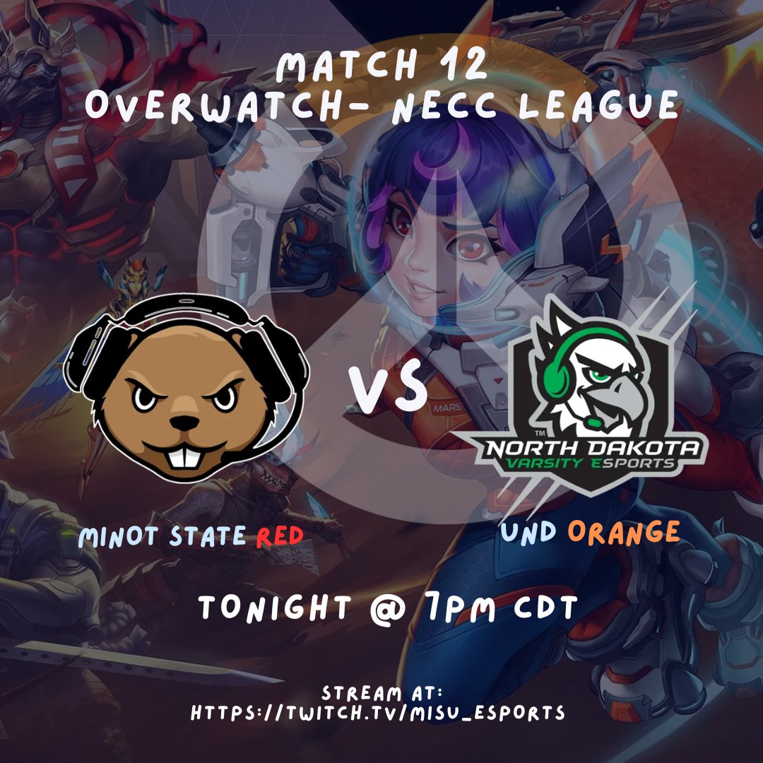 Tonight at 7PM!

MSU Red vs UND Orange
OVERWATCH
++++

You can watch the match live at:
twitch.tv/misu_esports